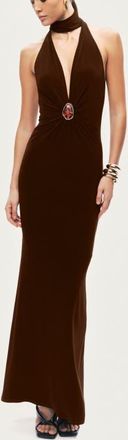 Nocturne Halter-Neck Draped Maxi Dress in Brown at Nordstrom, Size X-Small Eu