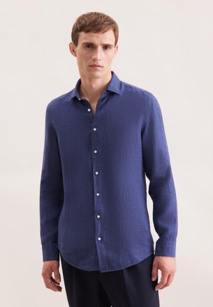 Seidensticker Businesshemd SEIDENSTICKER Slim, Herren, Gr. XL (43), normale &Auml;rmell&auml;ngen, blau (mittelblau), 100% Leinen, unifarben, slim fit, 2-Knopf-Manschette, He