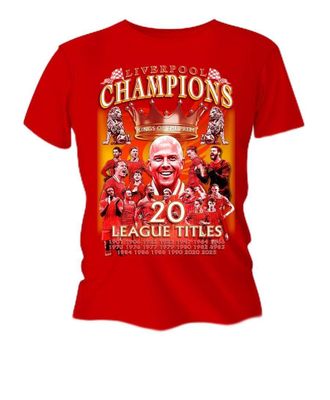 Generic Liverpool Champions 2025, 20 League Titles Commemorative Design, RED, T Shirt, Men, Women, Unisex, Kids, Adult S - 4XL, Kids 3-13yrs (UK, Alpha, L, Re