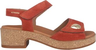 Mephisto Rode su&egrave;de damessandaal - Franka - Dames - Sandalen met hakken - Rood - 36 EU - Su&egrave;de - Schoenen