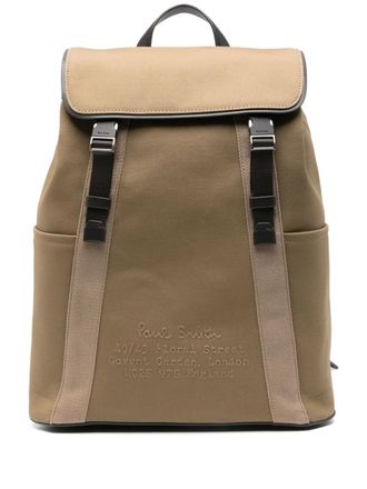 Paul Smith flap-pocket backpack - men - Cotton/Calf Leather - One Size - Neutrals