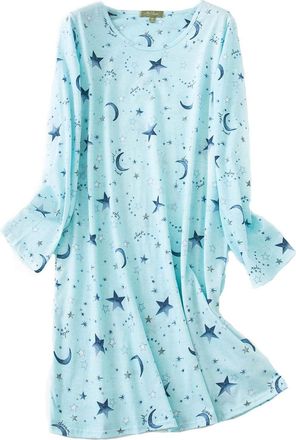 Generic Womens Nightgown Sleepwear Long Sleeves Shirt Casual Print Sleepdress Vintage Night Gown Womens Shirt Nightgowns Women Light Blue