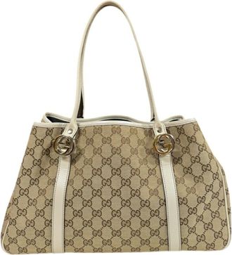 Gucci Gg Canvas Beige White Gg Canvas Tote Bag (Pre-Owned)