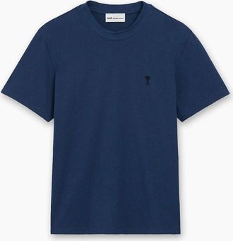 Ami Mens Mens AMI INK Blue Ami De Coeur Light Cotton T-Shirt - Size: 40