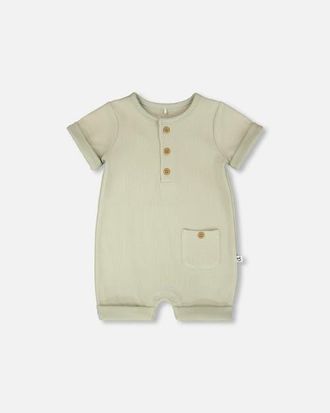 Deux par Deux Cotton Rib Short Sleeves Romper in Sage Green at Nordstrom, Size 18M