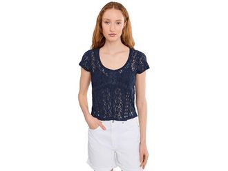 Free People Claro Short Sleeve T-Shirts Womens Clothing Navy Academy : LG (Womens 12-14), Cotton/Polyester/Rayon