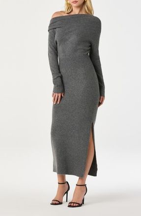 ASTR the Label One-Shoulder Long Sleeve Sweater Dress in Charcoal at Nordstrom, Size X-Small