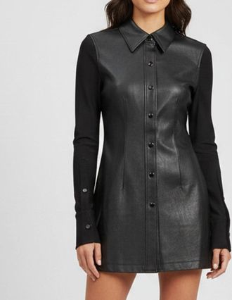 Alexander Wang Black Jersey And Calf Leather Long Corset Shirt