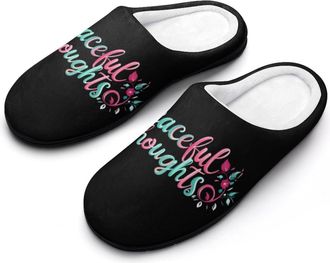 Generic Peaceful Thoughts Funny Mens Slippers Cotton Warm House Shoes Memory Foam Sandals Print Size 7-14