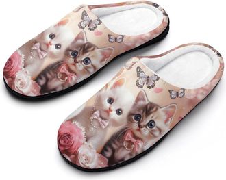 Generic Cute Cat Kitty Womens Slippers Warm House Slippers Indoor House Shoes with Anti-Skid Rubber Sole