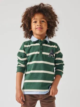 Vertbaudet Gestreiftes Jungen-Poloshirt, Lageneffekt englischgr&uuml;n