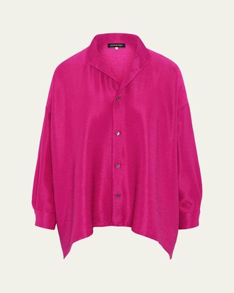 Eskandar Midweight Silk Plisse Wide A-Line Shirt