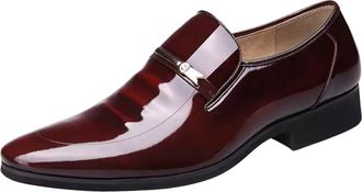 Generic Dress Shoes for Men Comfortable Dressy, Pu Leather Shoe Slip On Formal Business Shoes Pointed Toe Mocassins Shoe Metal Strip Decoration Loafers Low He