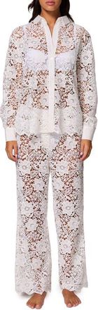 Simone Pérèle Louison Sheer Lace Button-Up Shirt in White at Nordstrom, Size Medium