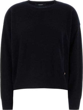 Versace Midnight Blue Wool Blend Sweater - Dames - Ronde hals truien - Blauw - XS - Wol - Truien & Vesten