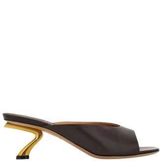 Ferragamo Heeled Mules, female, Brown, Size: 10 1/2 US Leather Sandals