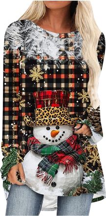 Generic Christmas Sweatshirts for Women Xmas Tree Graphic Long Sleeve Tops Loose Casual T-Shirts Ladies Christmas Jumpers Crewneck Lightweight Comfy Pullover 