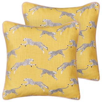 Beliani Beliani - Conjunto De 2 Cojines De Algod&oacute;n Con Motivo De Guepardo 45 X 45 Cm Amarillo Arales