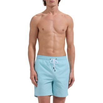 Bugatchi Kai Palm Print Swim Trunks in Aqua at Nordstrom, Size Xx-Large