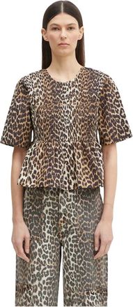 Ganni Overhemden, Dames, Bruin, M, Katoen, Smocked Blouse