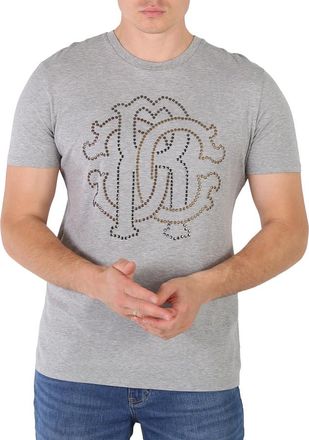 Roberto Cavalli Grey Studded Logo T-Shirt, Size Small