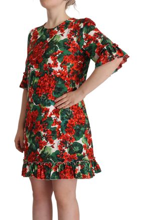 Dolce & Gabbana Womens Red Floral Rayon Dress White Elastane