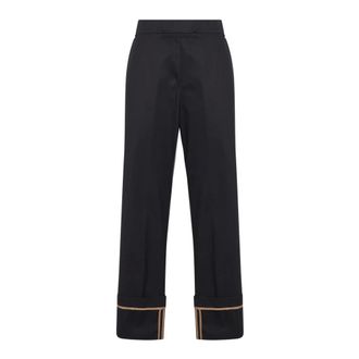 Herno Wide Trousers, female, Black, Size: S Cotton Gabardine Trousers with Turn-up Hems