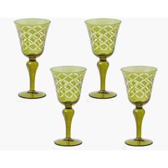 Mrs. Alice Engraved Wine Glasses in Olive at Nordstrom