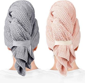 No Brand Toallas De Secado R&aacute;pido De 3 Piezas Para Mujer Con Diadema El&aacute;stica Y Envolvente, Absorbentes, Para Cabello Largo, Rizado, Grueso Y Mojado, Rosa, Azu