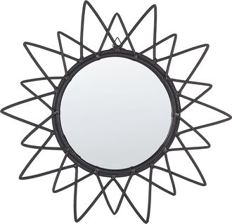Beliani Beliani - Espejo De Pared Marco De Rat&aacute;n Negro &Oslash; 61 Cm Colgante Sala De Estar Moderno Aroek