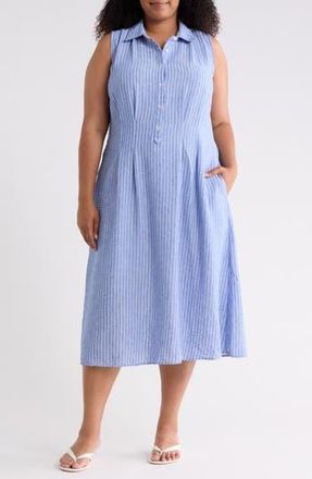 Max Studio Stripe Sleeveless Midi Shirtdress in Indigo Stripe at Nordstrom Rack, Size 1 X