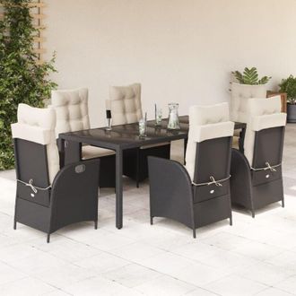 vidaXL Set De Comedor De Jard&iacute;n 7 Pzas Y Cojines Rat&aacute;n Sint&eacute;tico Negro Vidaxl