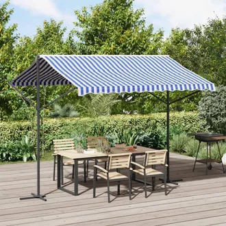 Berkfield Home Free Standing Awning Blue & White 300x300 cm Fabric & Steel