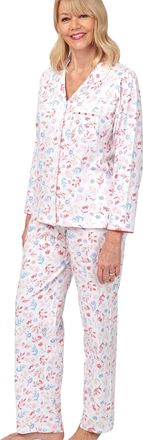 Marlon Womens Lindsay Revere Collar Cotton Jersey Pyjama Pajama Set, Pink, 8-10