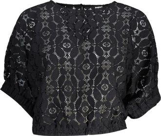 Desigual Korte Mouw Vleermuis Blouse Zwart - Dames - Blouses - Zwart - M - Leer - Overhemden