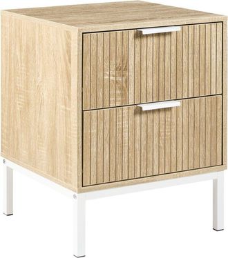 Beliani Mesita De Noche De Mdf Aglomerado 2 Cajones De Almacenaje Marr&oacute;n Claro Royalla