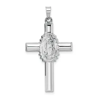 Diamond2Deal 14k White Gold Polished Satin Hollow Cross Pendant