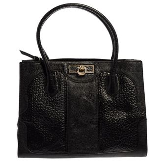 DKNY Dkny Black Textured Leather Middle Zip Tote