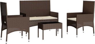 vidaXL Set Muebles De Jard&iacute;n 4 Piezas Y Cojines Rat&aacute;n Sint&eacute;tico Marr&oacute;n Vidaxl