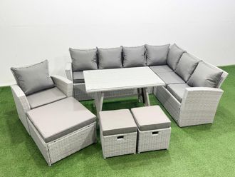 Fimous 10 Seater Garden Outdoor Rattan Furniture Set Dining Table in Light Grey