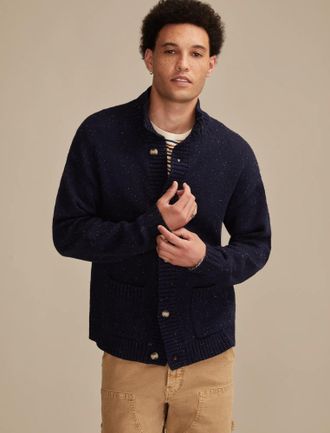 Lucky Brand Mens Mock Neck Button Cardigan