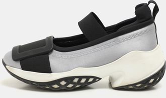 Roger Vivier Blue/black Satin Embellished Slip On Sneakers