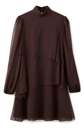 Mango Dot Ruffle Long Sleeve Minidress in Brown at Nordstrom, Size 10