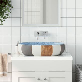 Berkfield Home Countertop Basin Multicolour Oval 59x40x14 cm Ceramic in Blue | Size: 59 x 40 x 14 cm