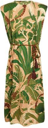 Farm Rio TROPICAL ISLA BEIGE JERSEY MIDI DRESS