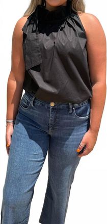 Adrienne Bridget Ruffle Tie Neck Top In Black