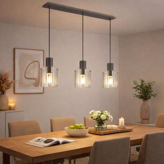 Globo Lighting Lampada a sospensione a LED Lampada a sospensione per tavolo da pranzo Lampada per soggiorno Lampada a sospensione a 3 fiamme in vetro fum&eacute;, grigio