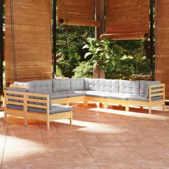 vidaXL Juego De Muebles De Jard&iacute;n 9 Pzas Y Cojines Madera Maciza Pino Vidaxl