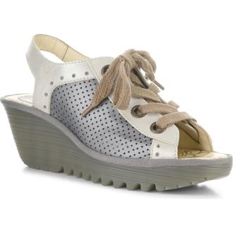 FLY London Yuta Platform Wedge Sandal in Silver/plomo Dub at Nordstrom, Size 10-10.5Us