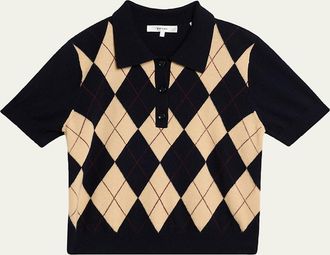 Frame Denim The Argyle Short-Sleeve Polo Sweater